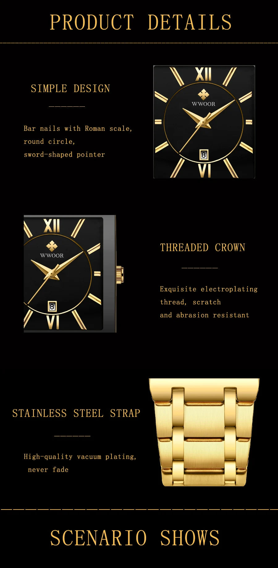 Men's Rectangle Watch – Black Dial & Two-Tone Metal Bracelet