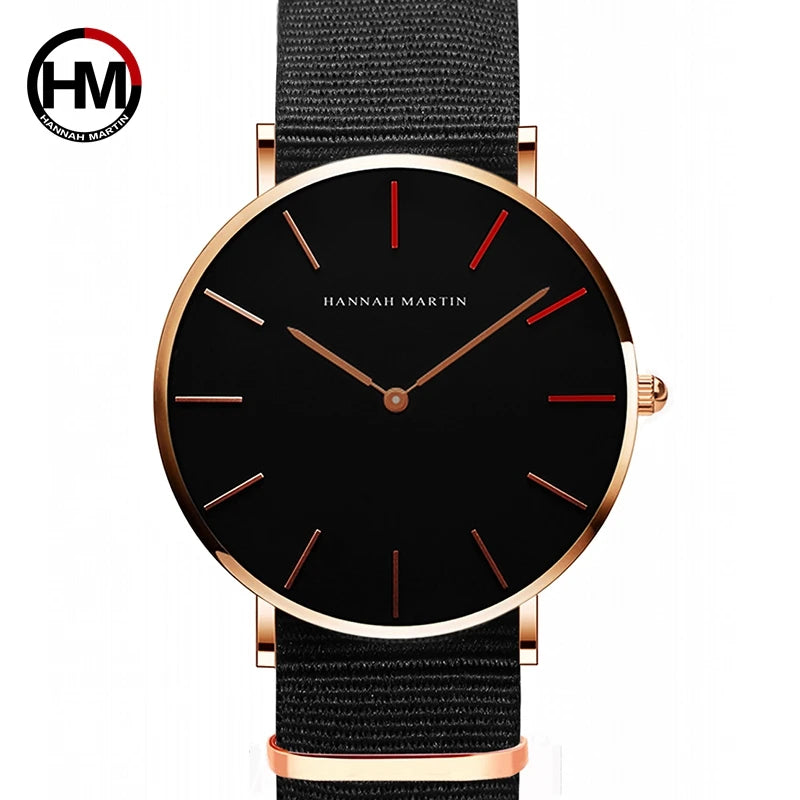 HANNAH MARTIN Brand Japan Quartz Movement Men Waterproof Wrist Watches Fashion Luxury Ultra Thin Nylon Creative Ladies Watches