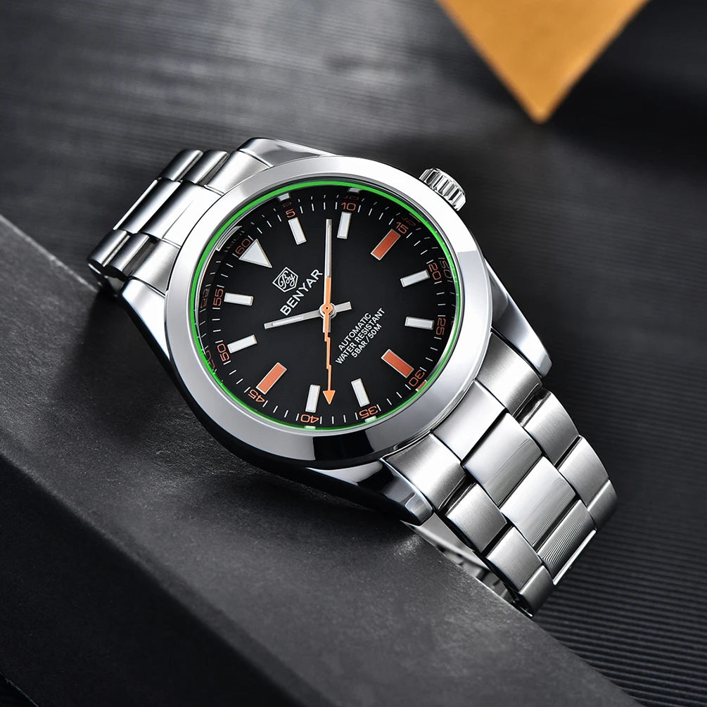 Men's Chronograph Watch – Black Dial & Metal Bracelet