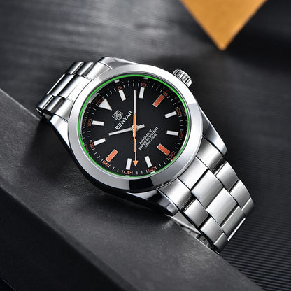 Men's Chronograph Watch – Black Dial & Metal Bracelet