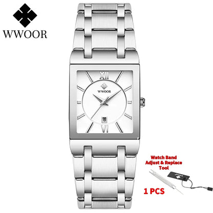 Men's Rectangle Watch – Black Dial & Two-Tone Metal Bracelet
