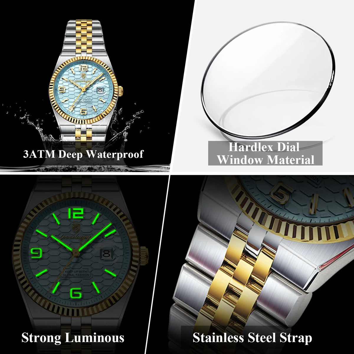 Men's Luxury Watch – Blue Dial and Two-Tone Metal Bracelet