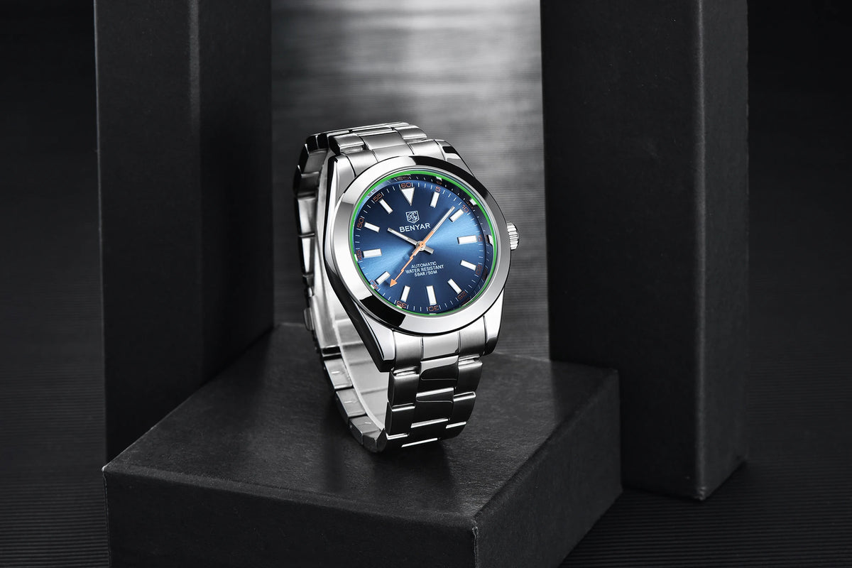 Men's Chronograph Watch – Black Dial & Metal Bracelet