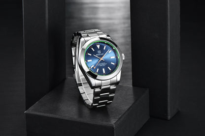 Men's Chronograph Watch – Black Dial & Metal Bracelet