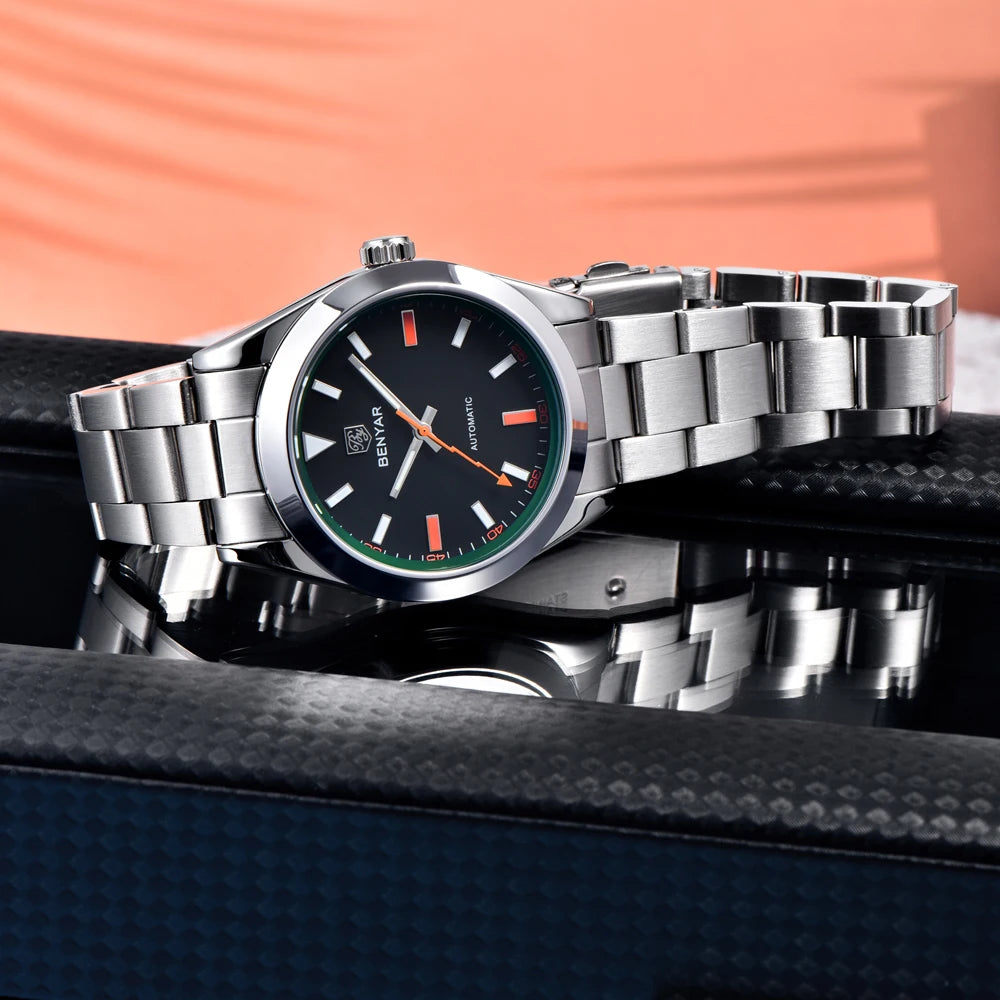 Men's Chronograph Watch – Black Dial & Metal Bracelet