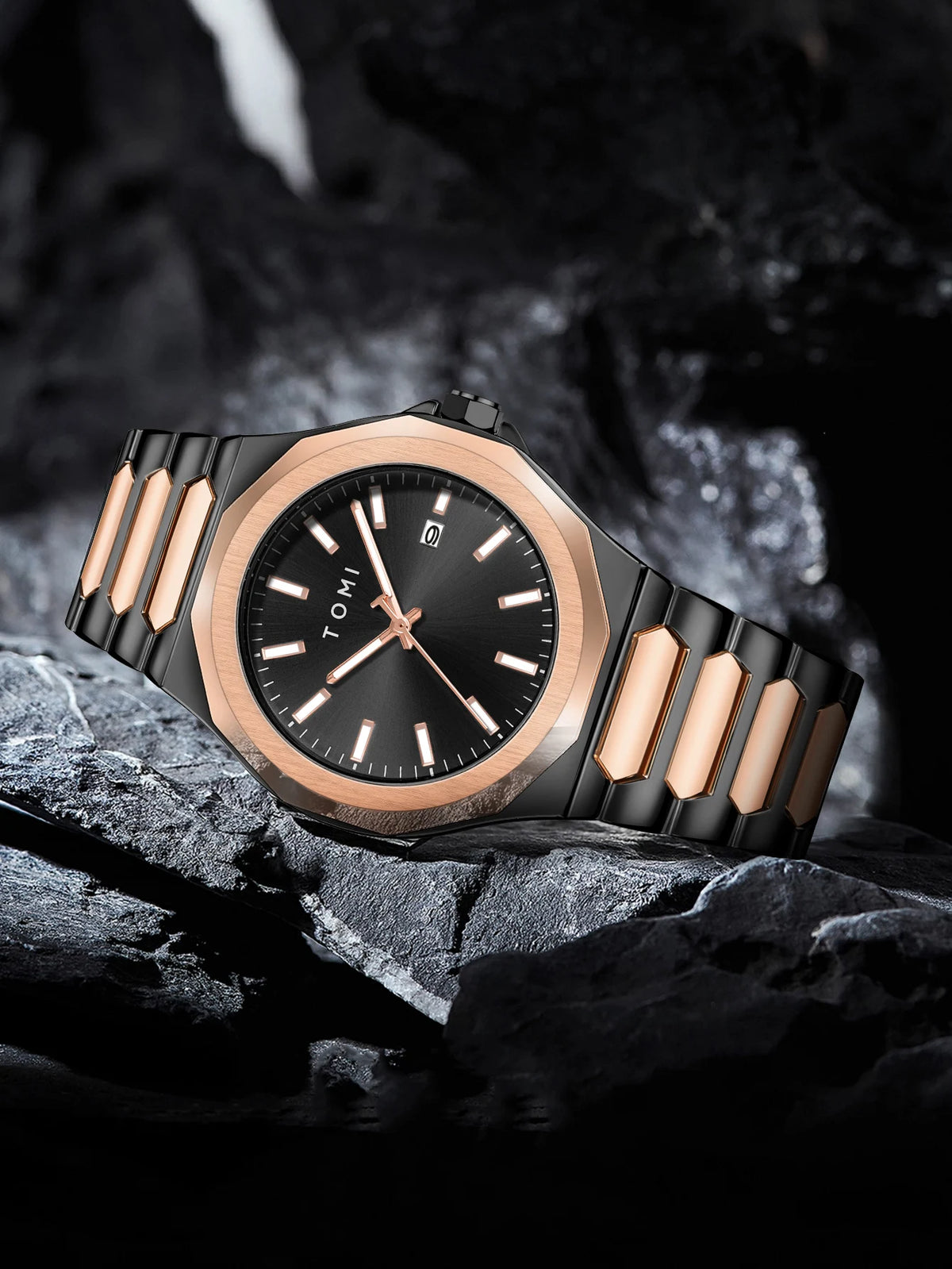 TOMI Luxury Business Men's Watch Gift Box Set High Quality Rose Gold Case Simple and Versatile Quartz Watch Relogio Masculino