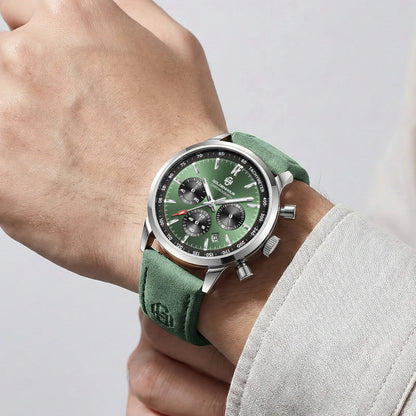 Men's Chronograph Watch – Green Strap & Black Dial