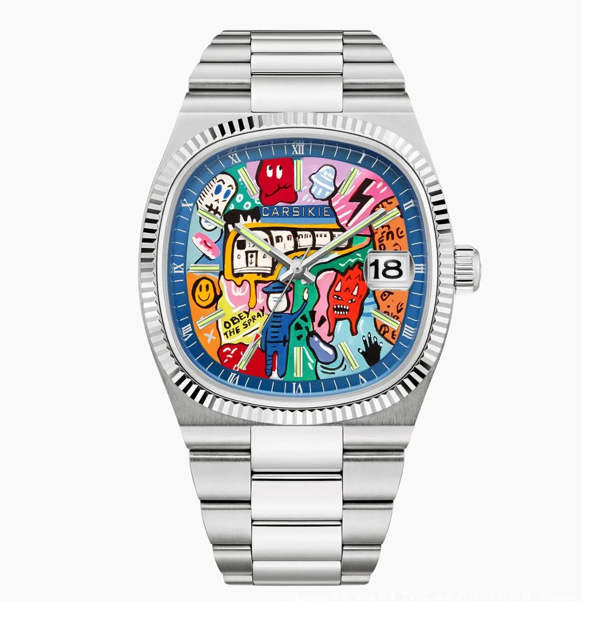 Personalized Cartoon Animation Quartz Men Watch Creative Oil Painting Dial Top Casual Steel Top Men Watch AAA Male Clock Relogio