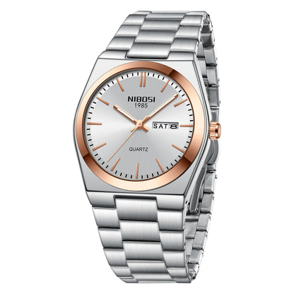 NIBOSI Mens Watches Analog Quartz Watch with Week-Date Waterproof Stainless Steel Strap Men's Wrist Watches Classic Minimalist