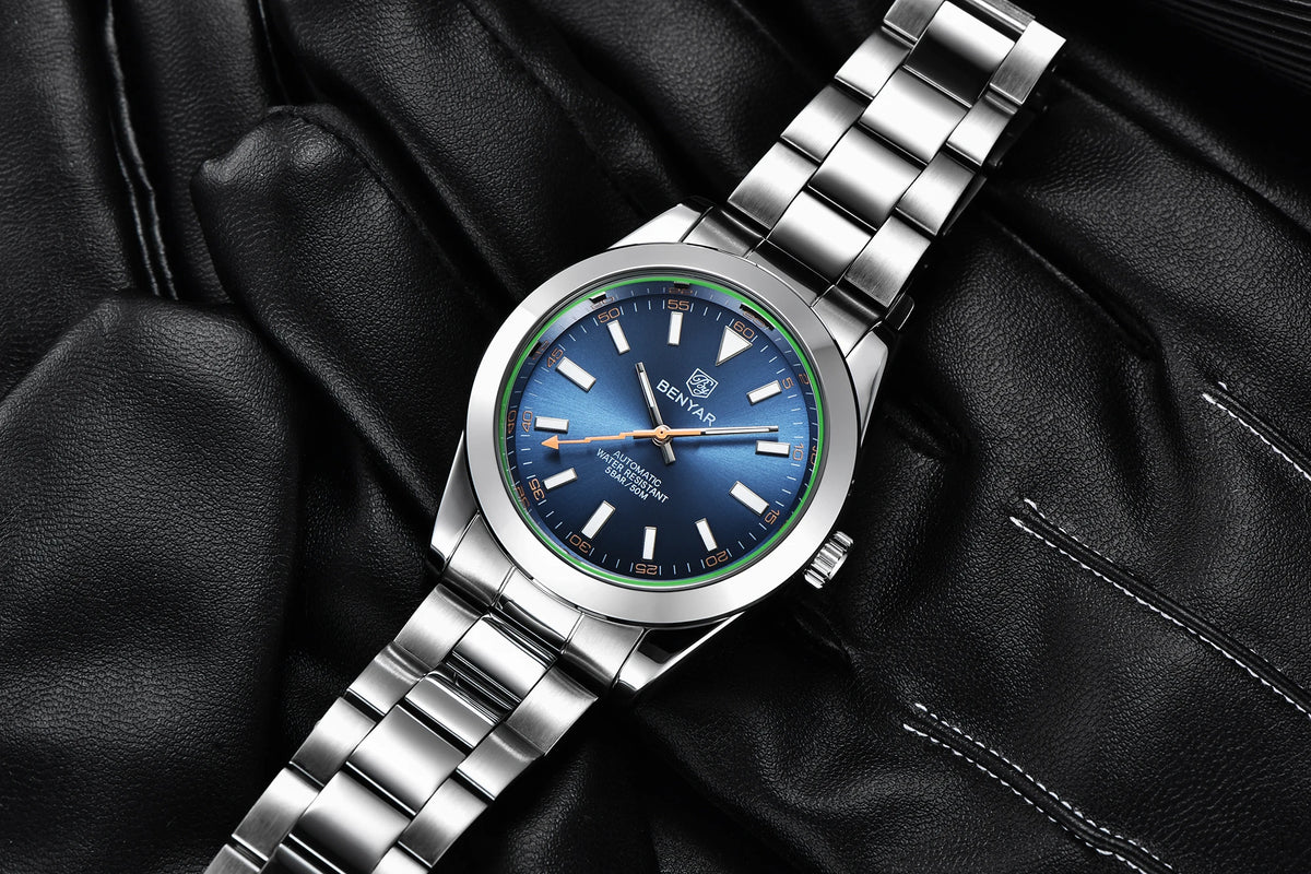 Men's Chronograph Watch – Black Dial & Metal Bracelet