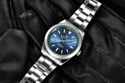 Men's Chronograph Watch – Black Dial & Metal Bracelet