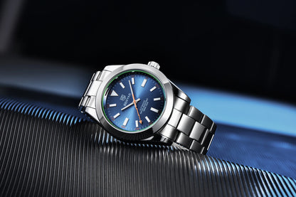 Men's Chronograph Watch – Black Dial & Metal Bracelet