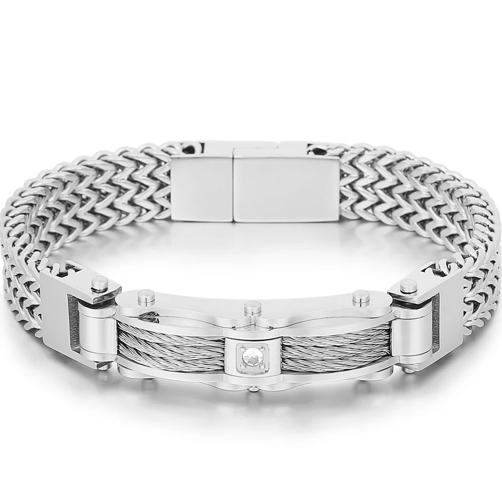 Luxury Bracelet for Men Gold Color 12MM Wide Stainless Steel Square Franco Link Chain Men's Wrist Bracelets With Magnet Clasp