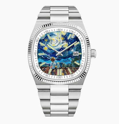 Personalized Cartoon Animation Quartz Men Watch Creative Oil Painting Dial Top Casual Steel Top Men Watch AAA Male Clock Relogio