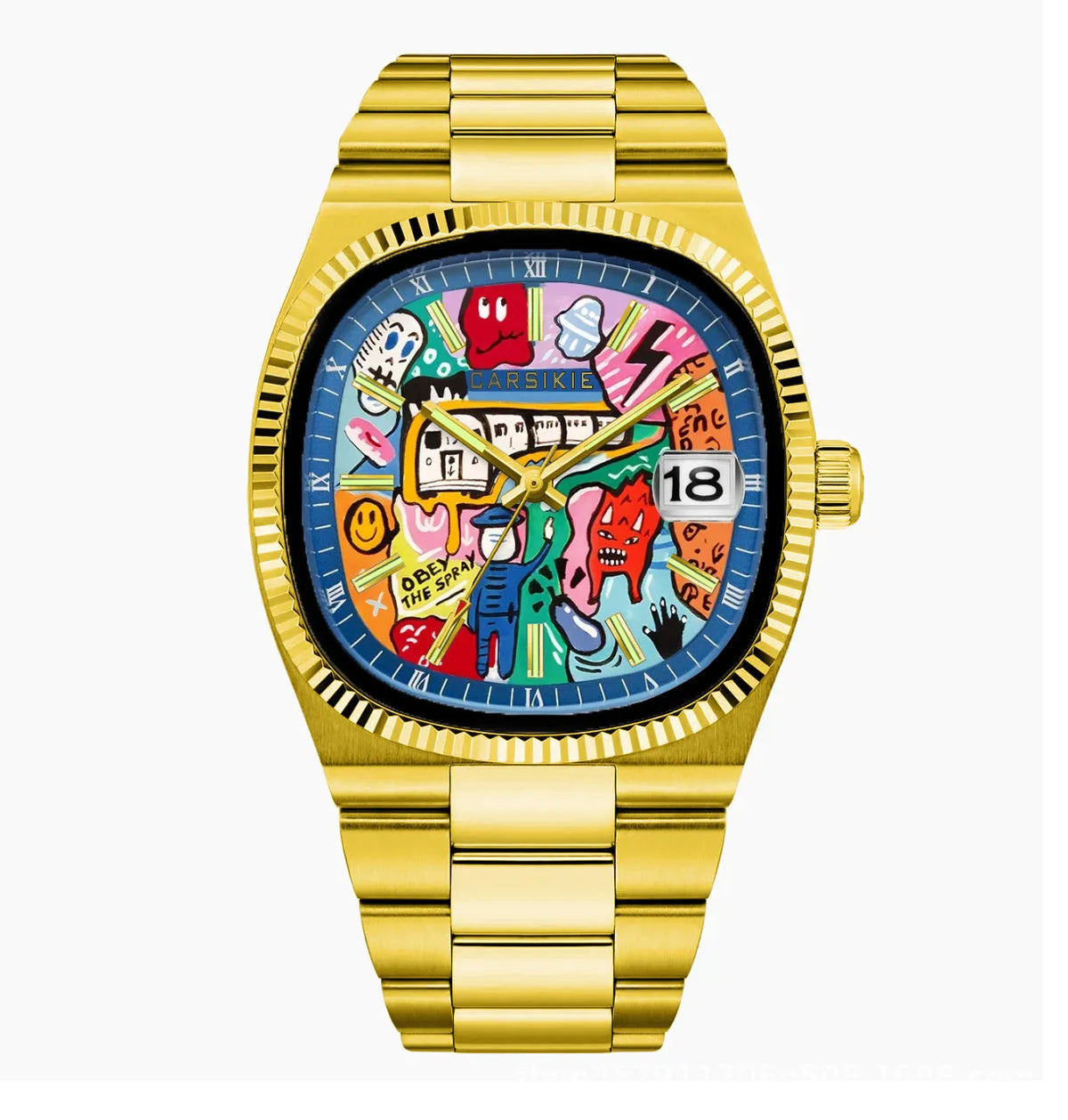 Personalized Cartoon Animation Quartz Men Watch Creative Oil Painting Dial Top Casual Steel Top Men Watch AAA Male Clock Relogio