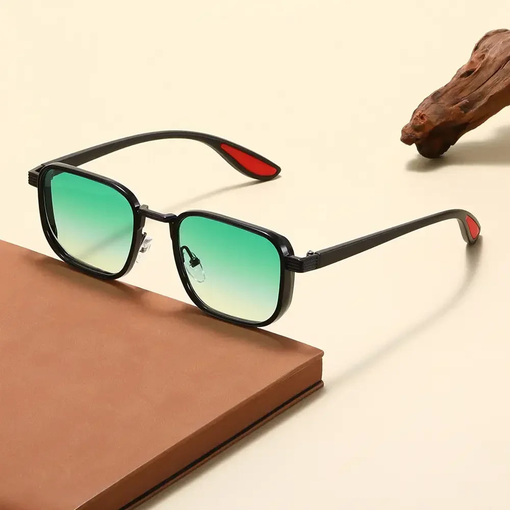 Men's Square Sunglasses – Green Lens & Black Frame