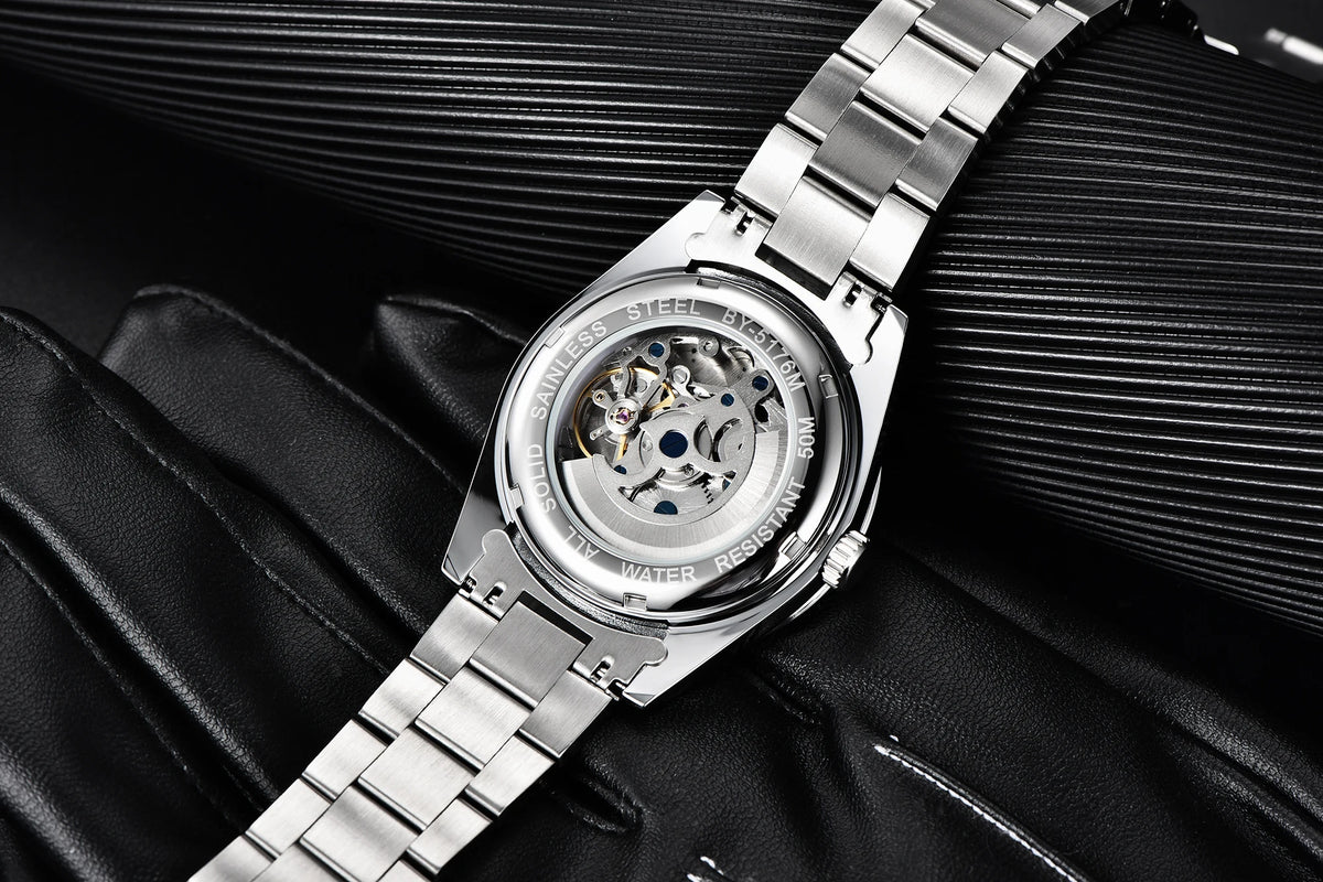 Men's Chronograph Watch – Black Dial & Metal Bracelet
