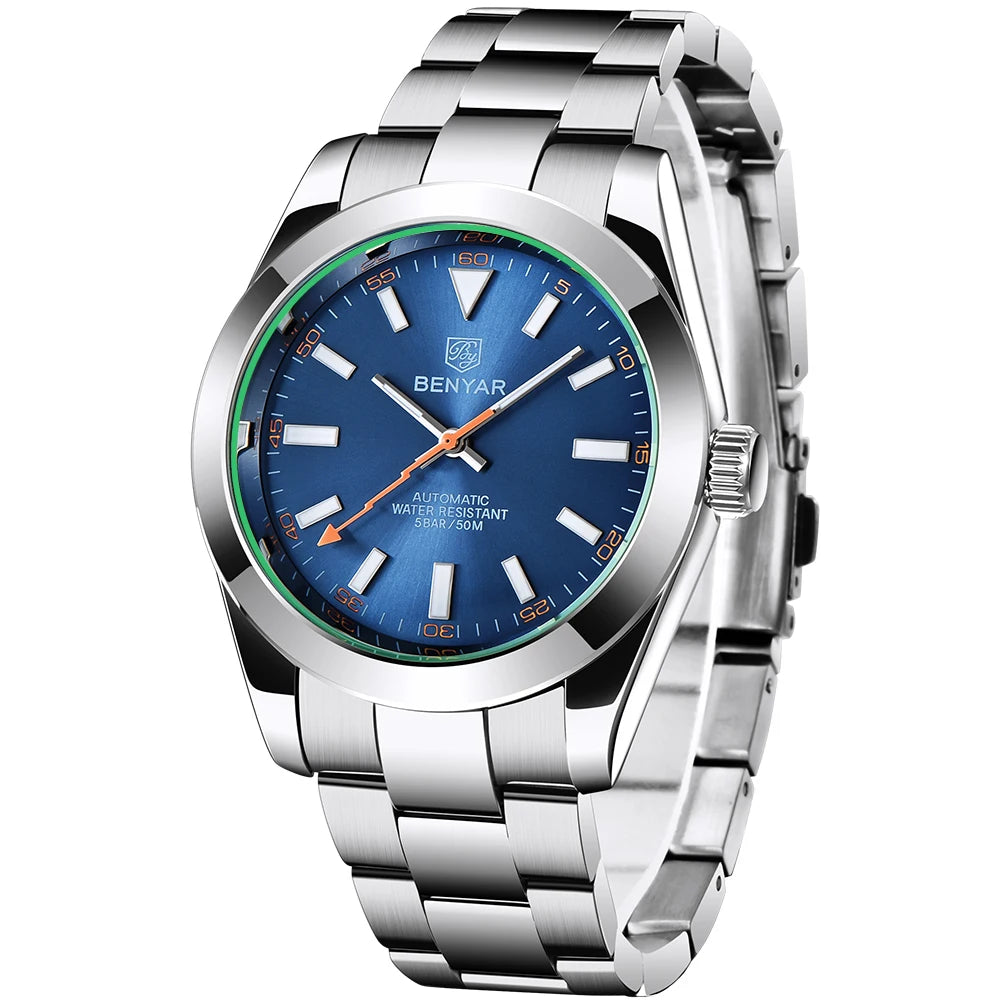 Men's Chronograph Watch – Black Dial & Metal Bracelet