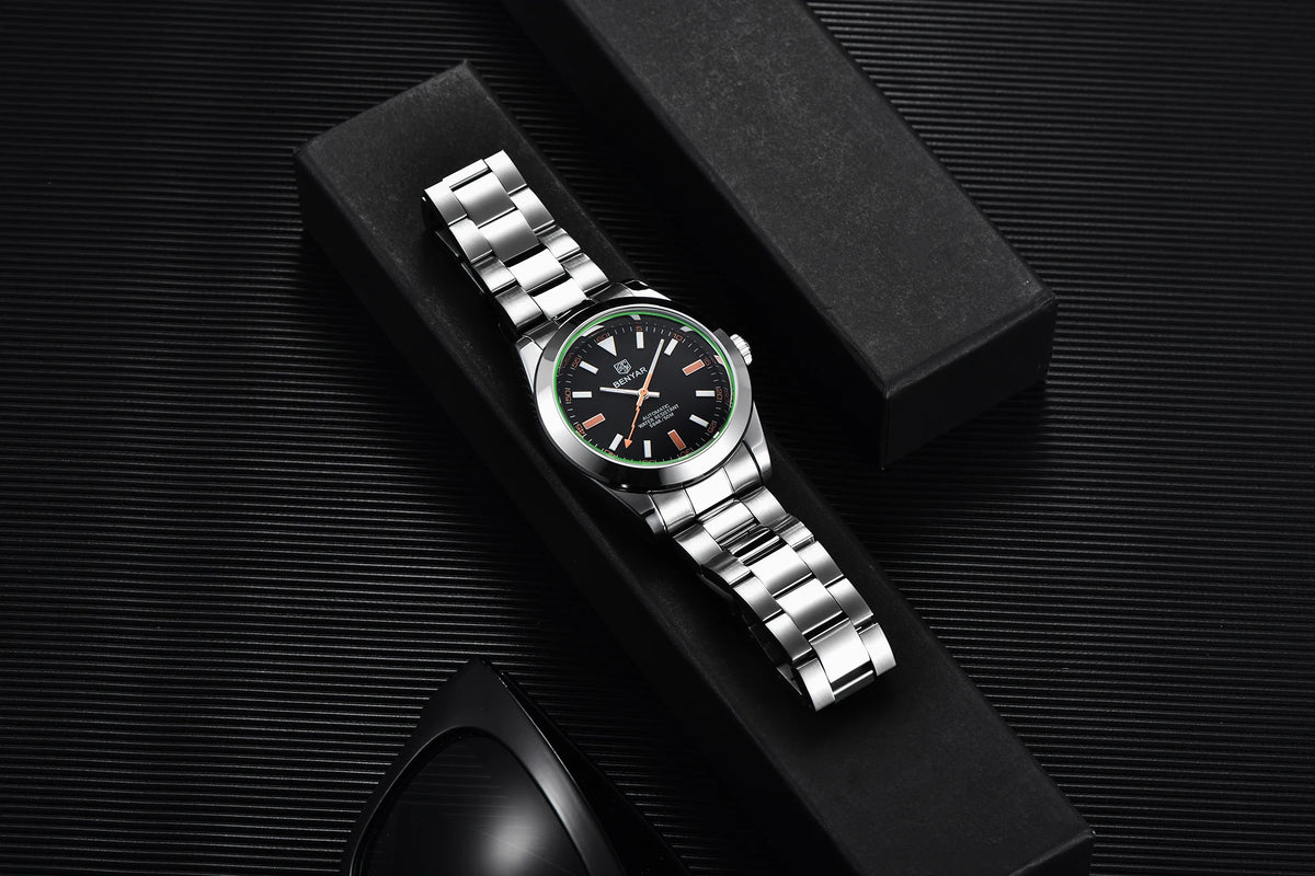 Men's Chronograph Watch – Black Dial & Metal Bracelet