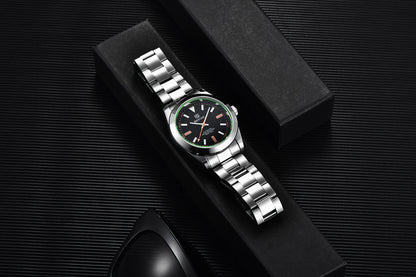 Men's Chronograph Watch – Black Dial & Metal Bracelet
