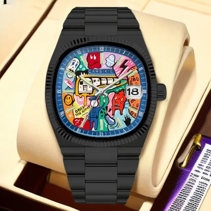 Personalized Cartoon Animation Quartz Men Watch Creative Oil Painting Dial Top Casual Steel Top Men Watch AAA Male Clock Relogio