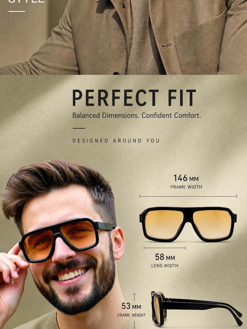 Men's Square Sunglasses – Brown Lens & Black Frame