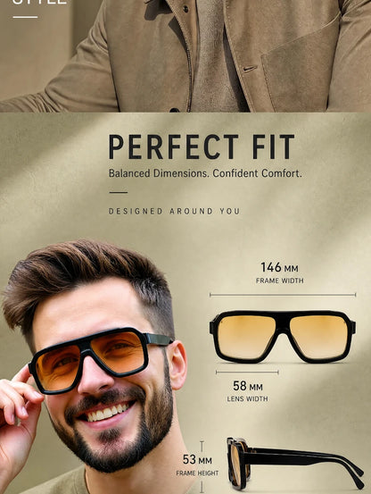 Men's Square Sunglasses – Brown Lens & Black Frame