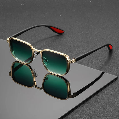 Men's Square Sunglasses – Green Lens & Black Frame