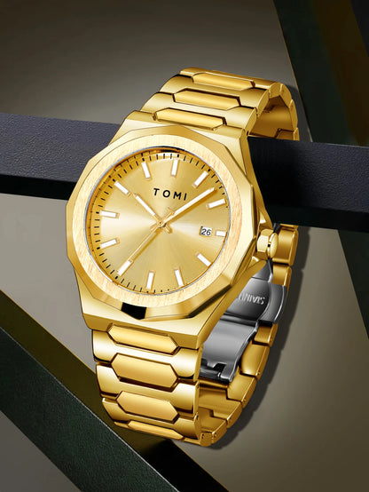 TOMI Luxury Business Men's Watch Gift Box Set High Quality Rose Gold Case Simple and Versatile Quartz Watch Relogio Masculino