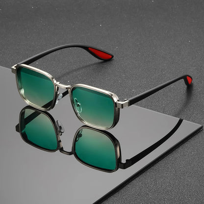Men's Square Sunglasses – Green Lens & Black Frame