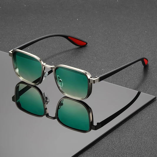 Men's Square Sunglasses – Green Lens & Black Frame