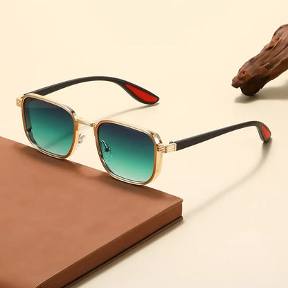 Men's Square Sunglasses – Green Lens & Black Frame