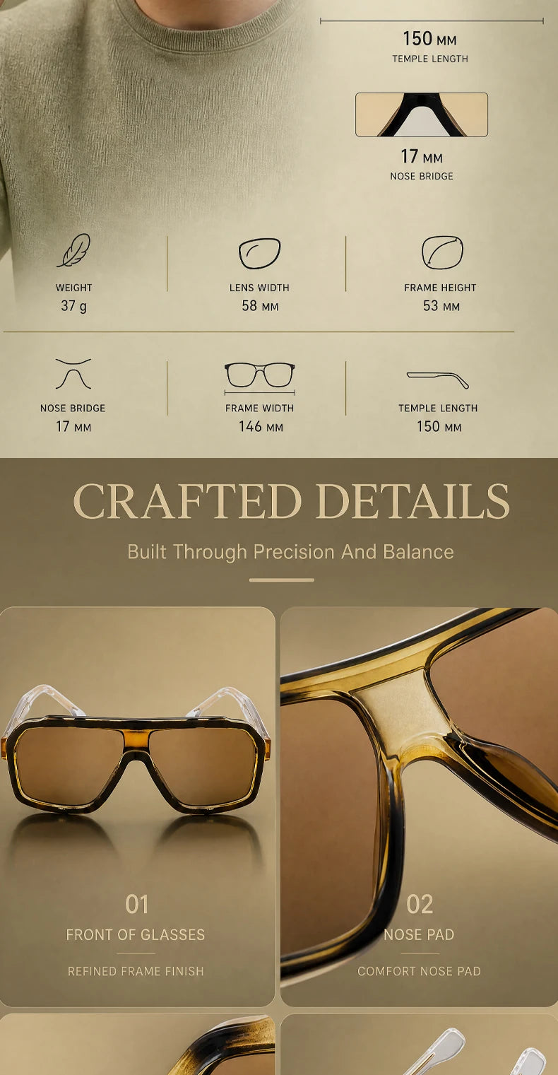Men's Square Sunglasses – Brown Lens & Black Frame