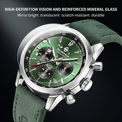 Men's Chronograph Watch – Green Strap & Black Dial