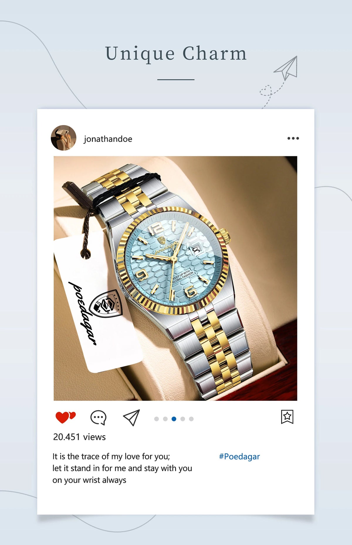 Men's Luxury Watch – Blue Dial and Two-Tone Metal Bracelet