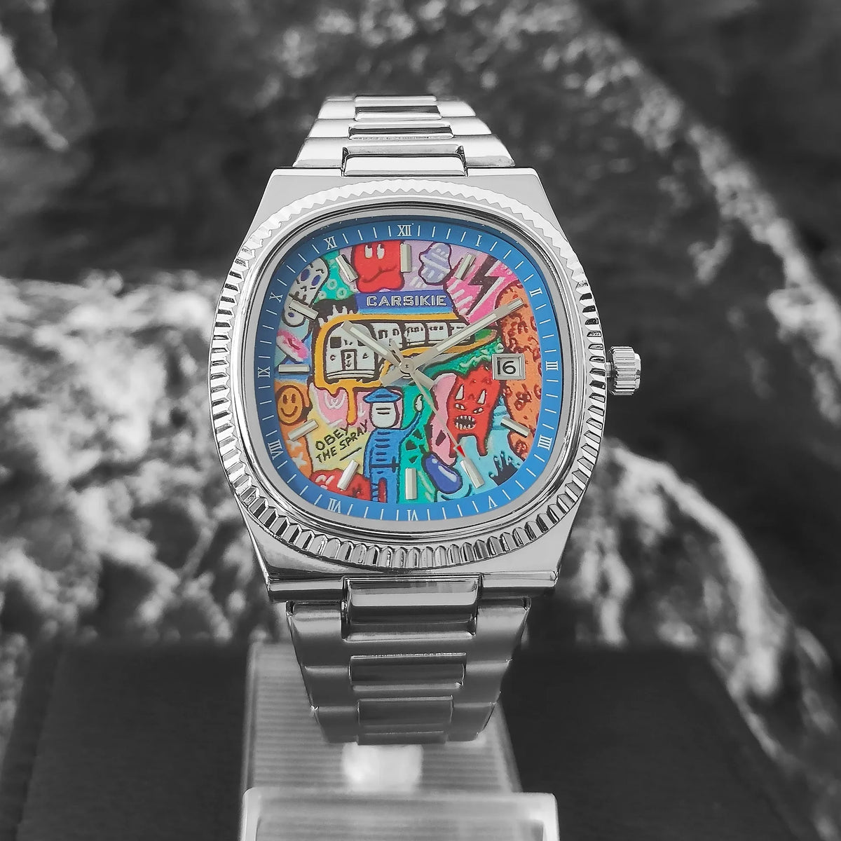 Personalized Cartoon Animation Quartz Men Watch Creative Oil Painting Dial Top Casual Steel Top Men Watch AAA Male Clock Relogio