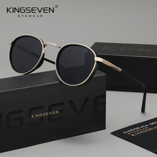 KINGSEVEN Original Causal Round Frame Sunglasses Men Polarized UV400 Eyewear Luxury Retro Fashion Women Driving Fishing Glasses