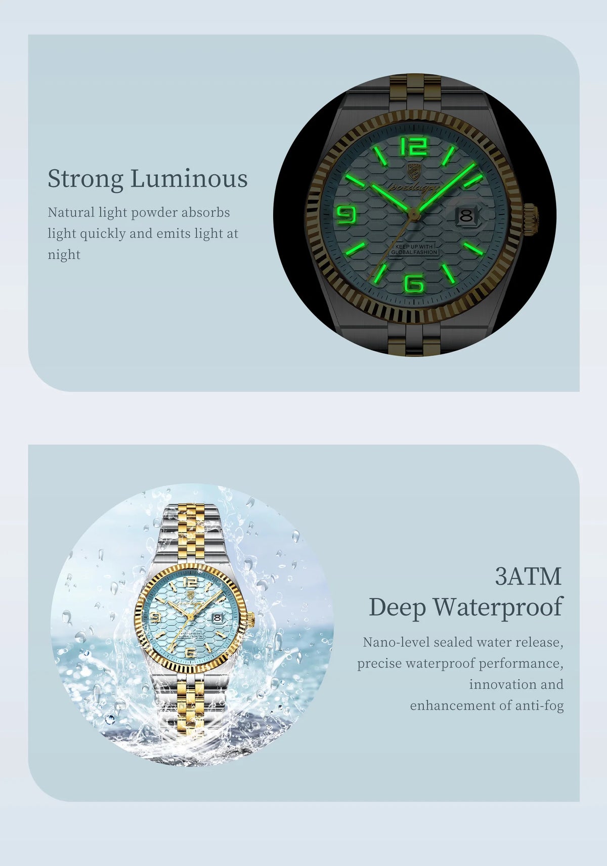 Men's Luxury Watch – Blue Dial and Two-Tone Metal Bracelet