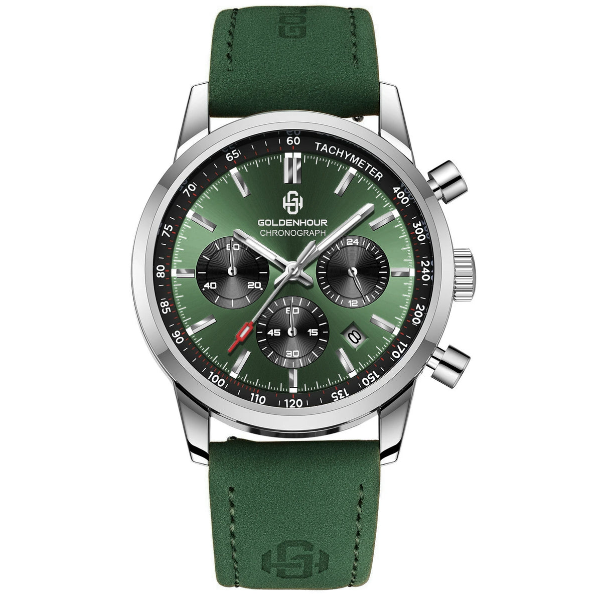 Men's Chronograph Watch – Green Strap & Black Dial