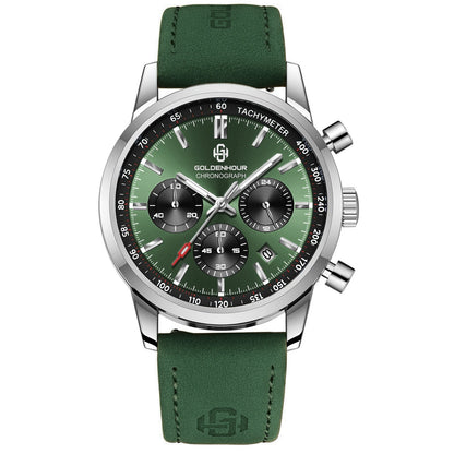 Men's Chronograph Watch – Green Strap & Black Dial