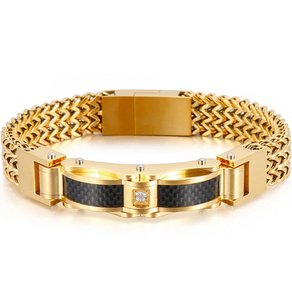 Luxury Bracelet for Men Gold Color 12MM Wide Stainless Steel Square Franco Link Chain Men's Wrist Bracelets With Magnet Clasp