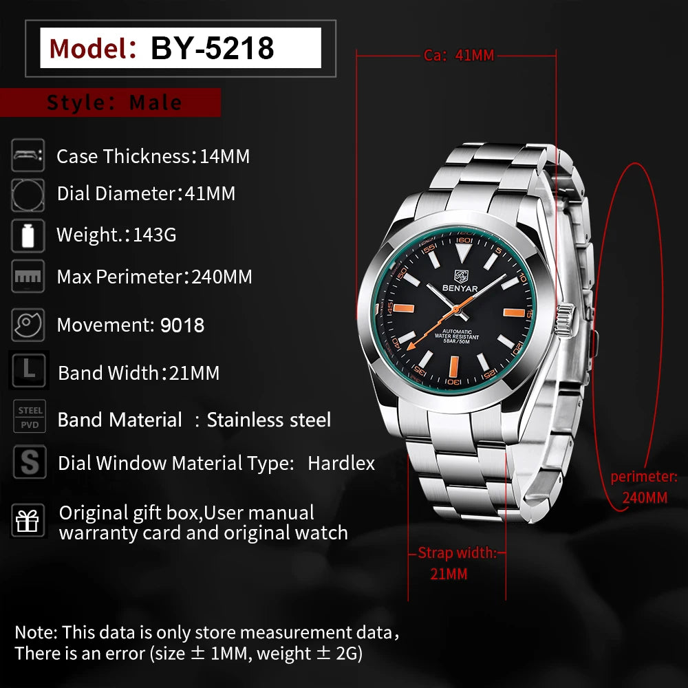 Men's Chronograph Watch – Black Dial & Metal Bracelet