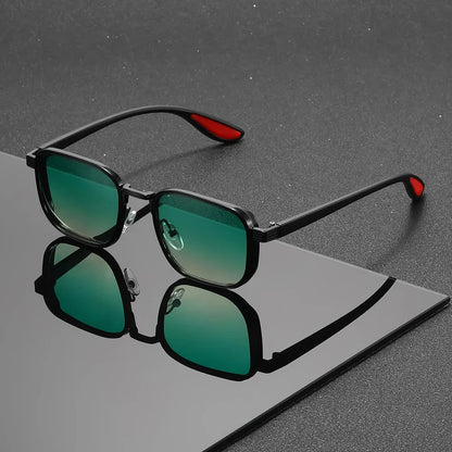 Men's Square Sunglasses – Green Lens & Black Frame