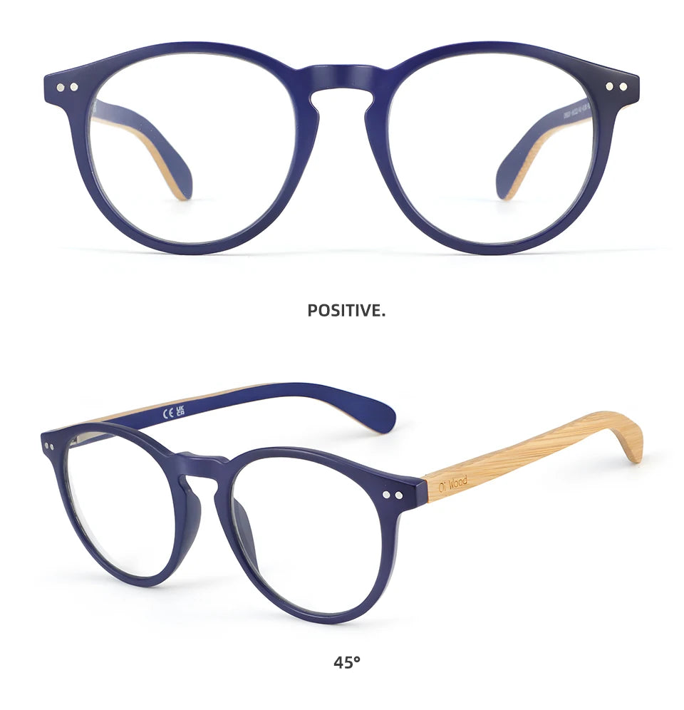 Bamboo Wood Reading Glasses for Men and Women Retro Round Anti Blue Light Presbyopia Glasses 0 +100 +150 +250
