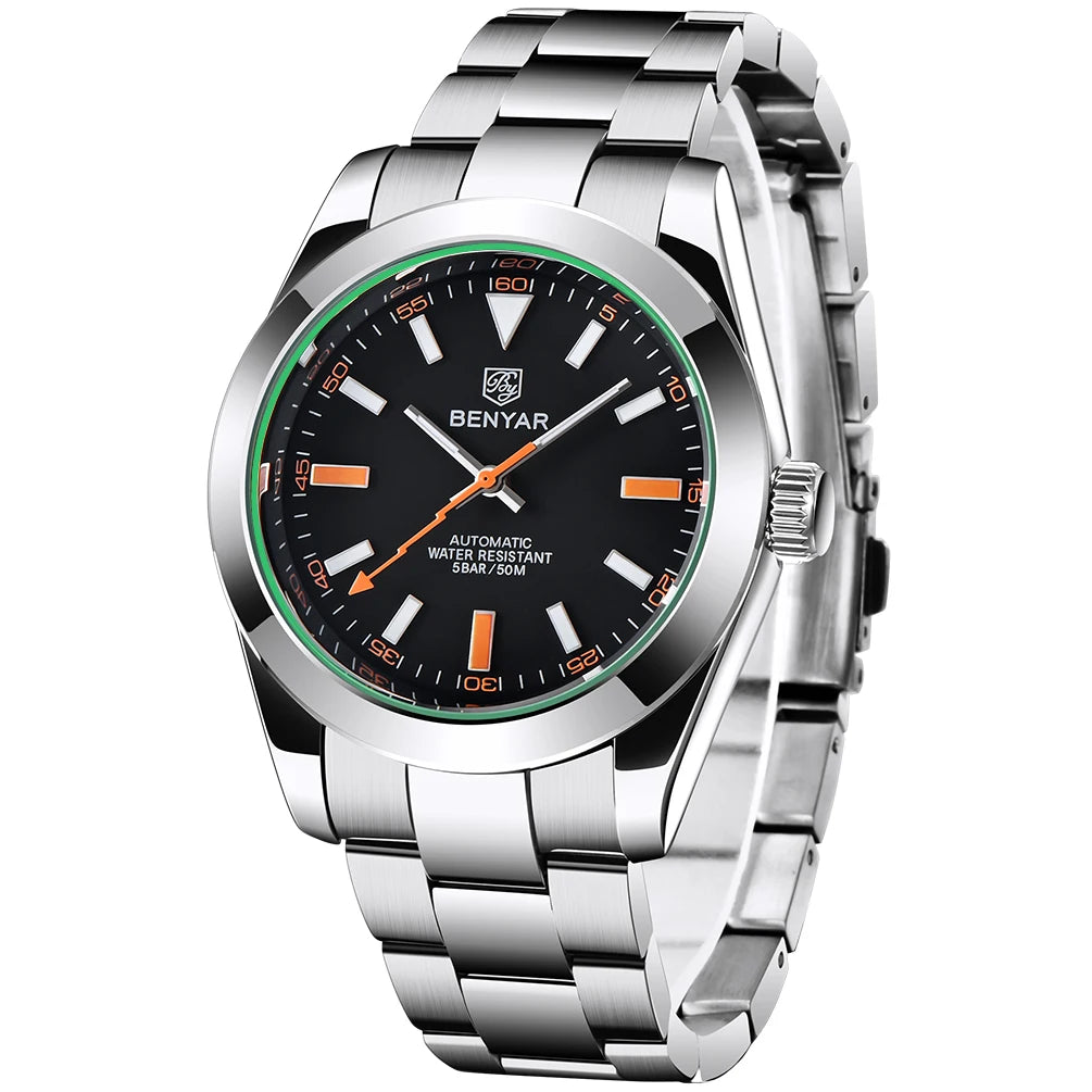 Men's Chronograph Watch – Black Dial & Metal Bracelet