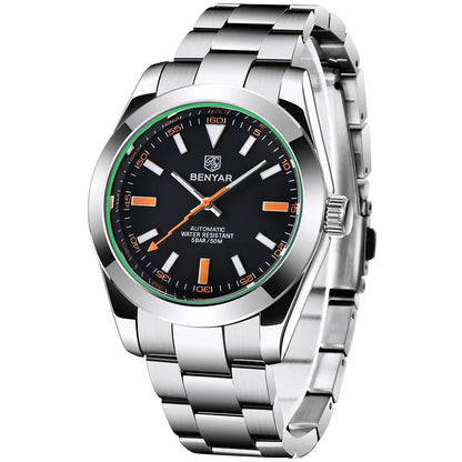 Men's Chronograph Watch – Black Dial & Metal Bracelet