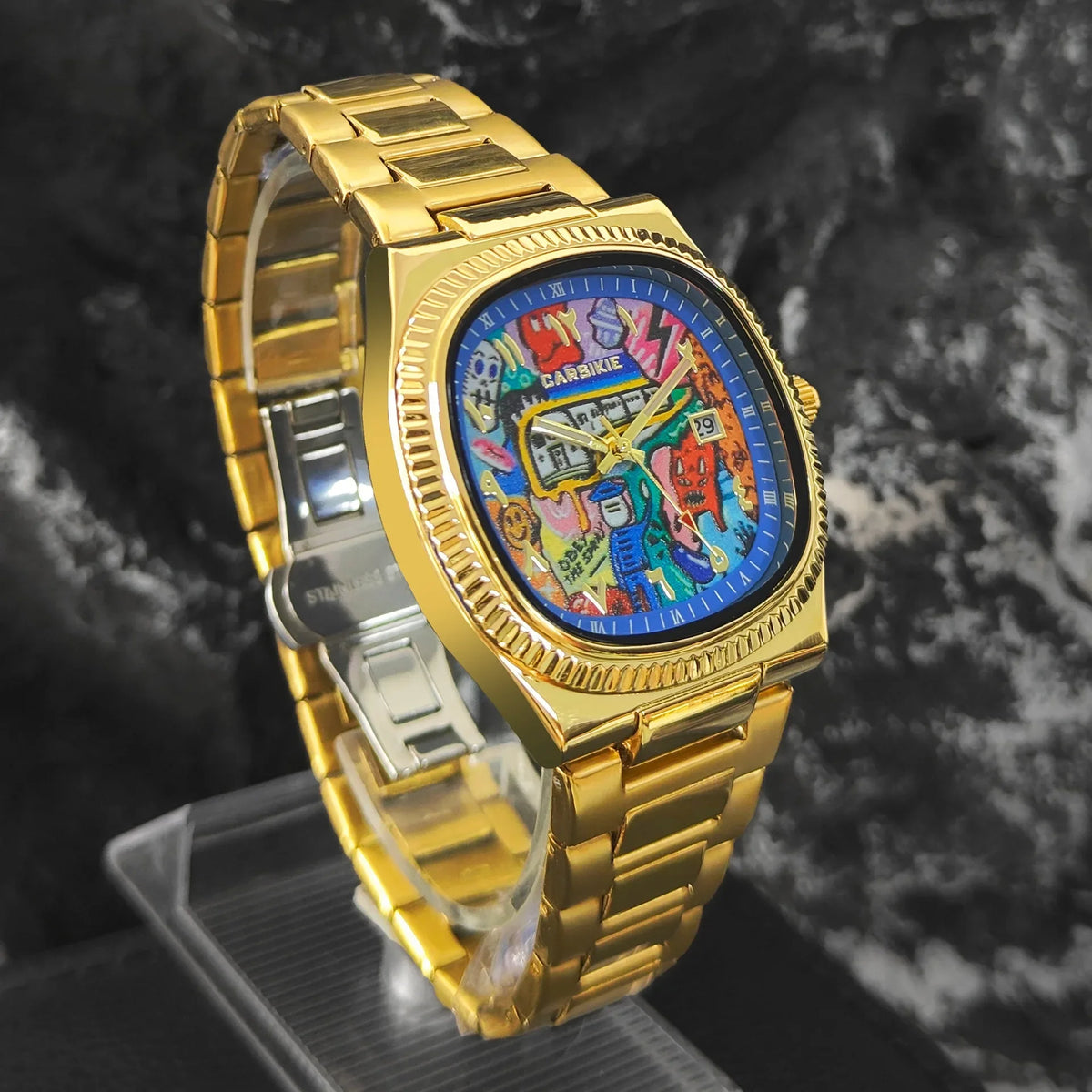 Personalized Cartoon Animation Quartz Men Watch Creative Oil Painting Dial Top Casual Steel Top Men Watch AAA Male Clock Relogio
