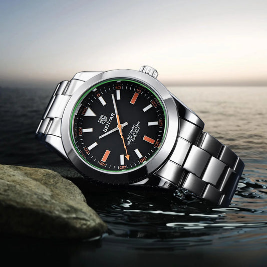 Men's Chronograph Watch – Black Dial & Metal Bracelet