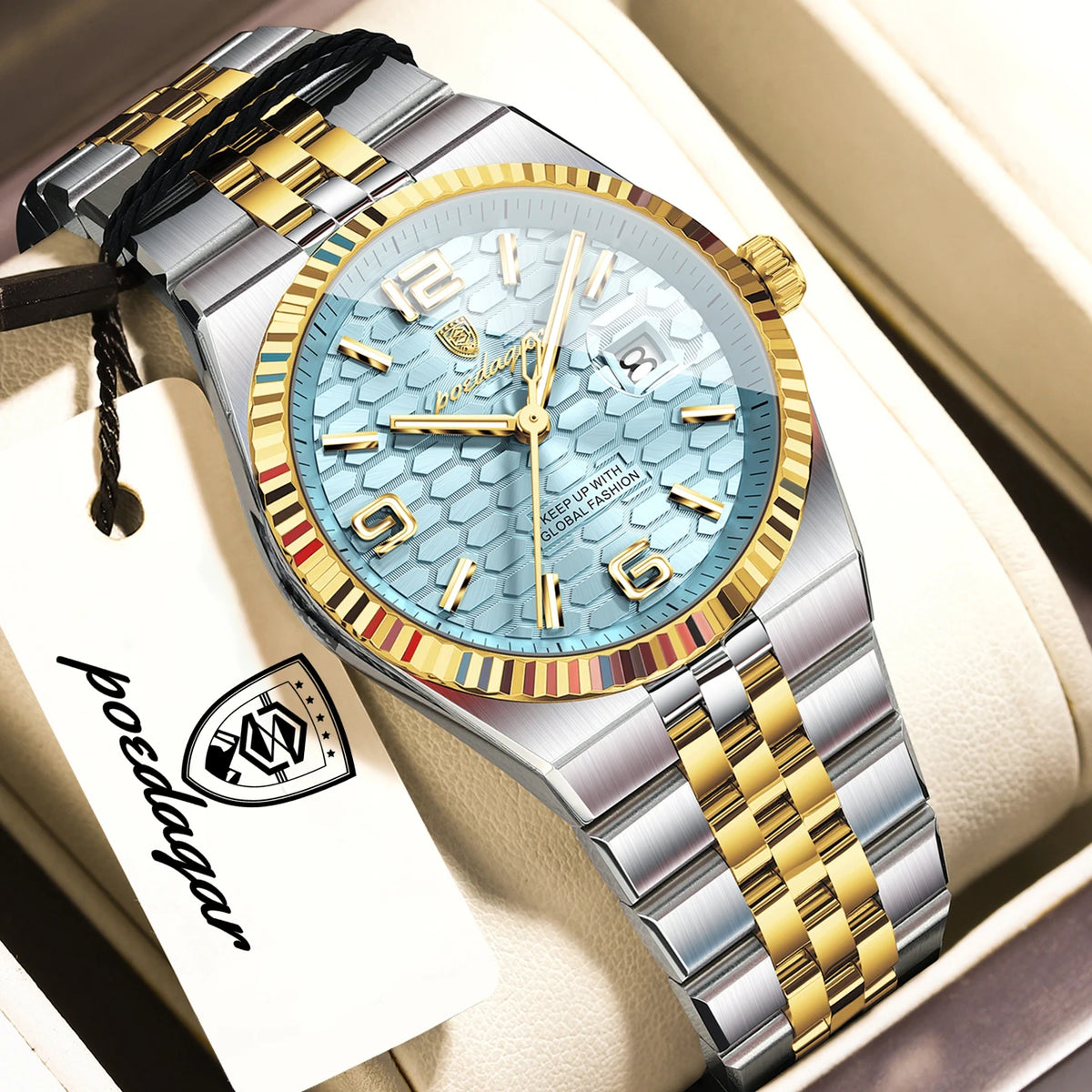 Men's Luxury Watch – Blue Dial and Two-Tone Metal Bracelet