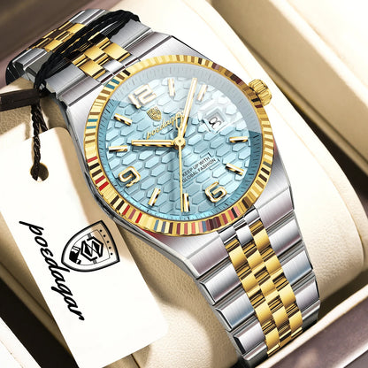 Men's Luxury Watch – Blue Dial and Two-Tone Metal Bracelet